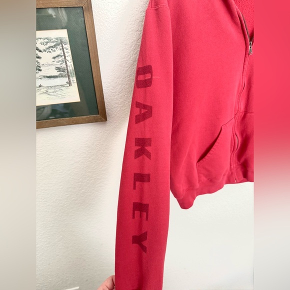 Oakley Red Fleece Hoodie Sweatshirt Full Zip Logo Graphic Size M - Picture 6 of 7